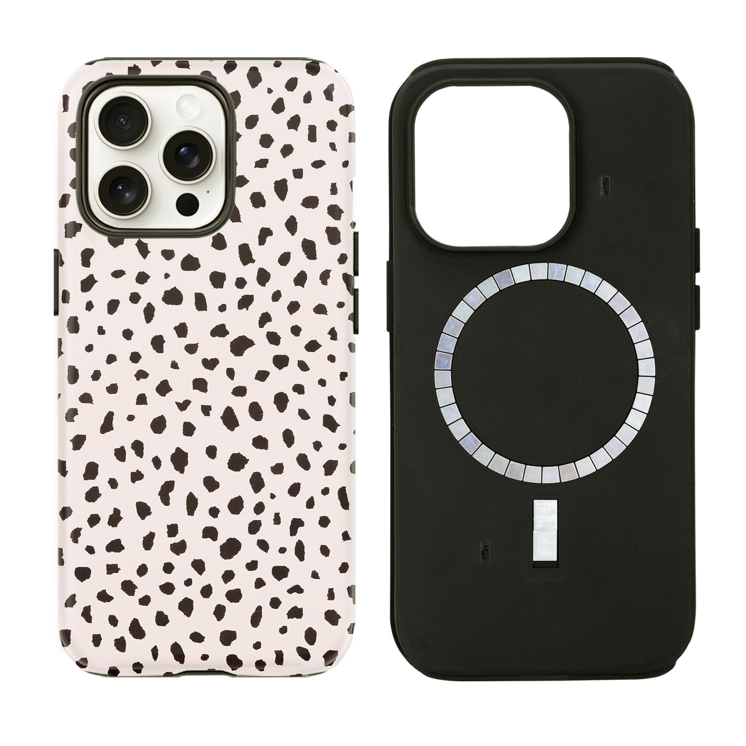 uCOLOR Compatible with iPhone 15 Pro Case [8 ft Drop Tested] Compatible with MagSafe - Protective Luxury Designer Mag Series Cases (Almond Latte Polka iPhone 15 Pro 6.1")